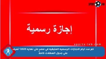 كم عدد أيام الإجازات الرسمية المتبقية في مصر حتى نهاية 2025؟ تعرف على جدول العطلات كاملاً
